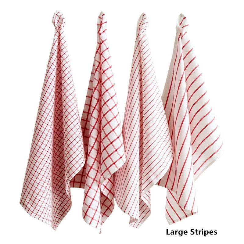 1Pc 50x70cm White Red Plaid Striped Cotton Tea Towel Kitchen Table Napkin Cleaning Cloth Xmas New Year Decor