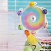 Buntes Vogel Drehendes Windmühlenspielzeug Klingender Vogel Windmühlenständer Rotierende Kugeln Spielzeug für Vogelkäfig