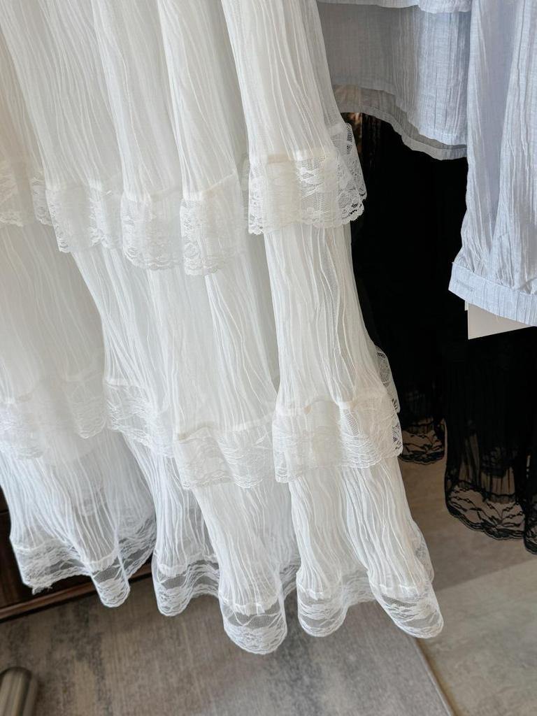 Textured Lace Layered Midi Skirt for Spring/Summer - Women's Sweet Sheer Mesh Skirt