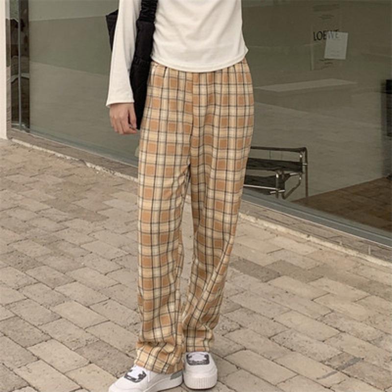 Pantaloni caldi di peluche alla moda pantaloni in pile di agnello scozzesi spessi pantaloni invernali a gamba larga larghi casual streetwear coreano studentessa