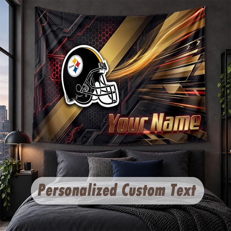 Custom Name Text Tapestry,Pittsburgh Steelers Decorative Wall Hanging, Background Tapestry For Home Bedroom