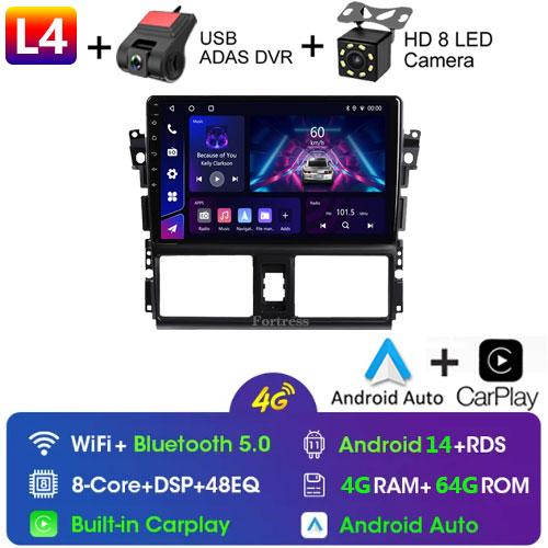 For TOYOTA VIOS GEN 3 Yaris 2013 - 2016 Car Radio Android Automotive Multimedia Player Navigation GPS Carplay Screen Auto Stereo