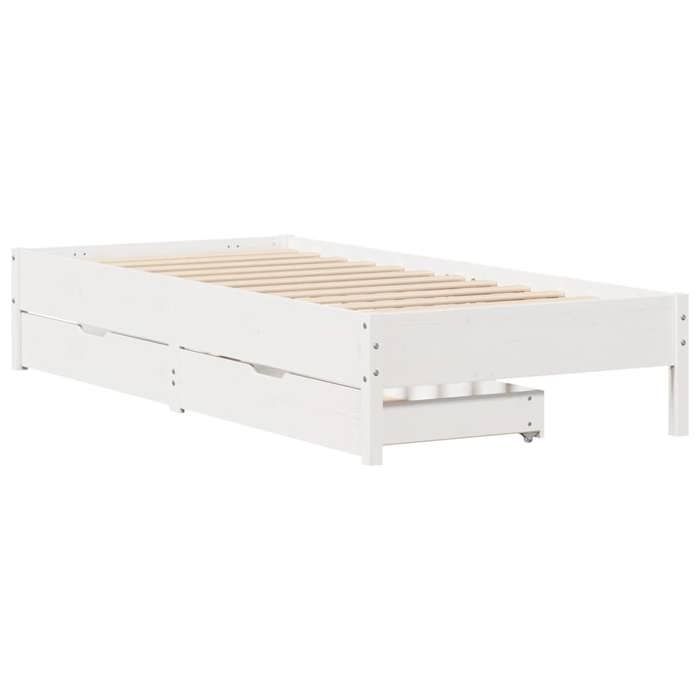VidaXL Cadre de lit Blanc 90x190 cm Bois de pin massif, meuble de chambre à coucher, sommier, lit en bois, lit, lit simple, 3301732