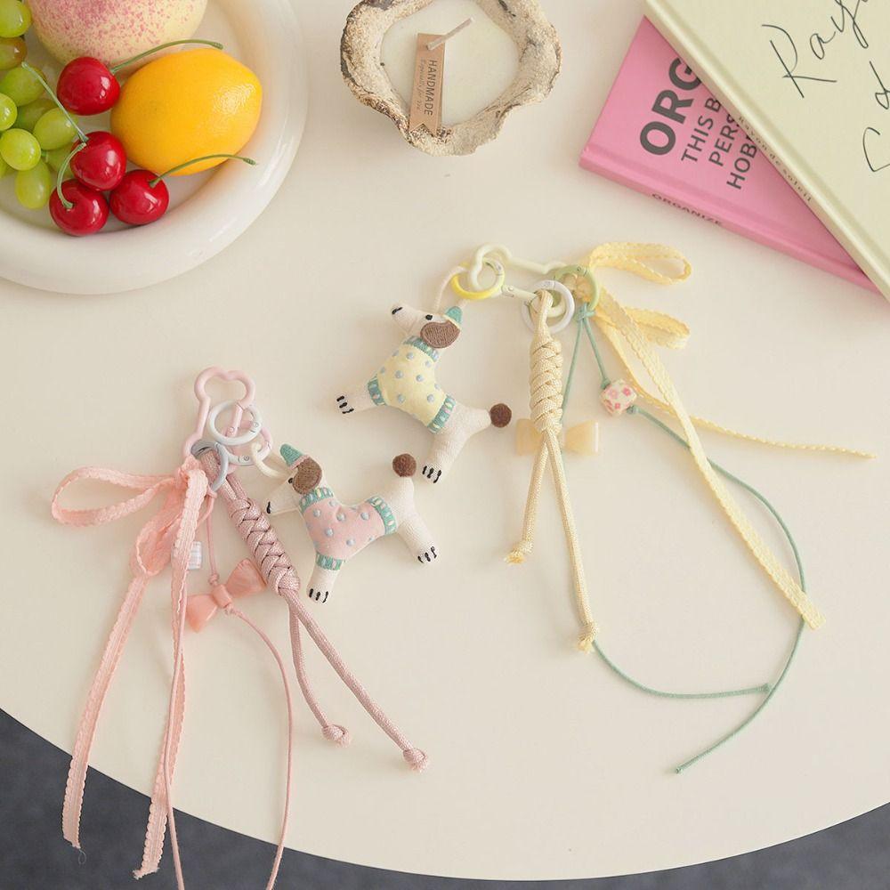 Polyester Braided Rope Bag Pendant Fabric Animal Couple Keyring Girls Couple Girlfriends
