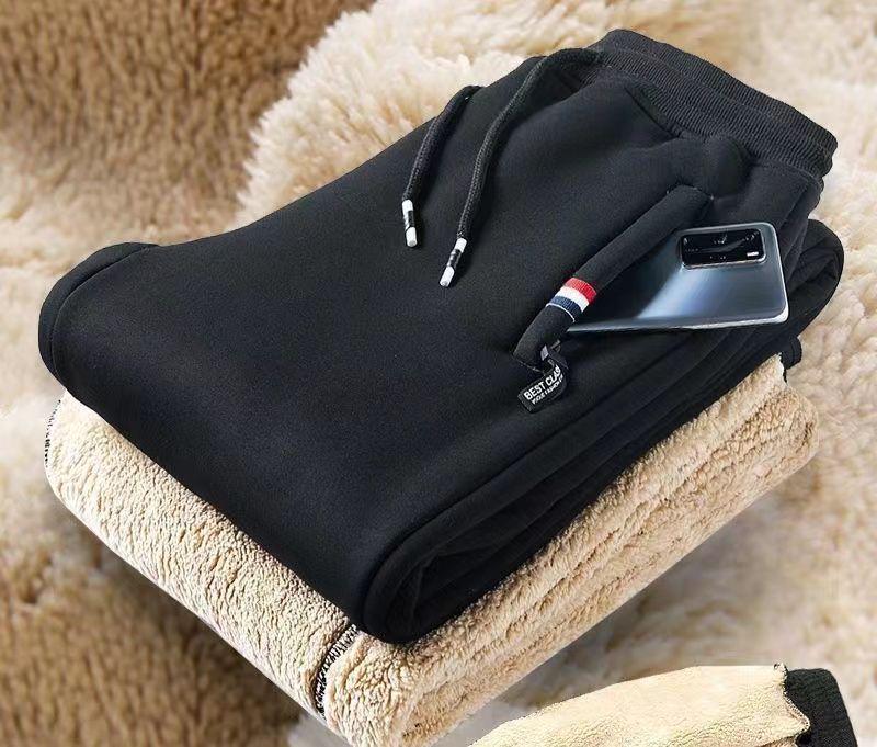 Pantaloni cu fermoar din lână de miel de iarnă pentru bărbați: Extra Gros, Larg cu Picior Drept pentru Căldură, Potrivit pentru Tineri, Persoane de Vârstă Mijlocie și Vârstnici