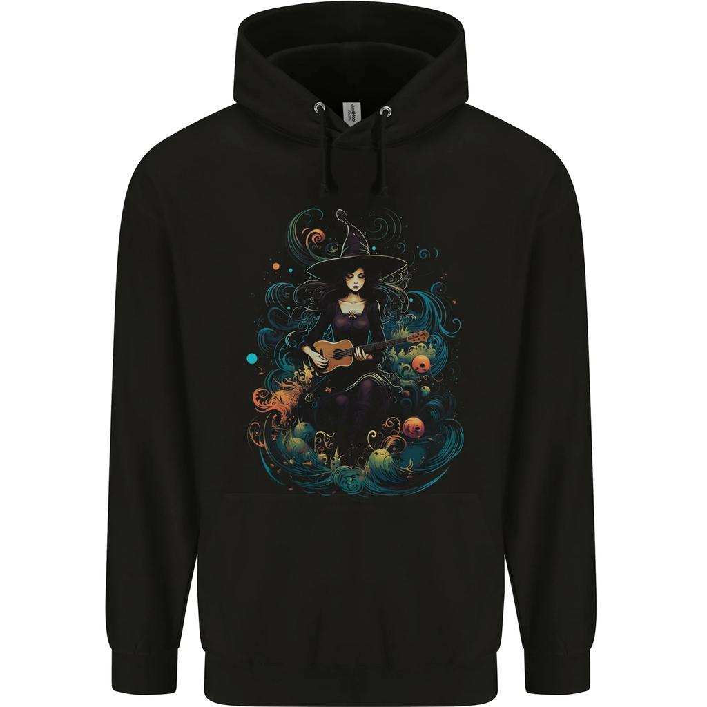 A Witch Playing a Guitar Halloween Fantasy hoodie-Casual Pullover Sweatshirt