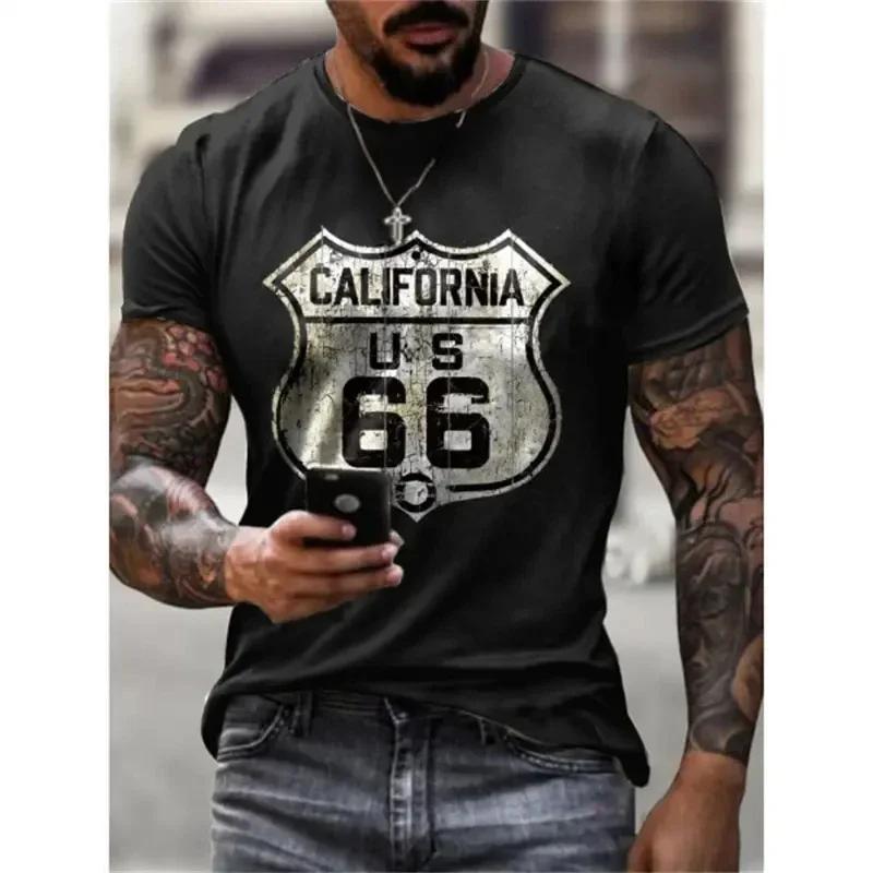 

Men s Vintage 100 Cotton T-Shirt American Personality Route 66 Designed Short-Sleeved Tshirt Casual Oversized Men Clothing Tops XL