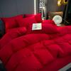 Big Red Four-Piece Wedding Bedding Set Washed Cotton Simple Solid Color Quilt Cover