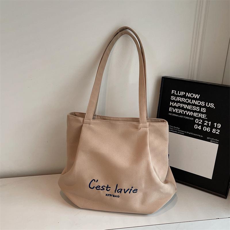 Korean Style Large Embroidered Canvas Shoulder Bag for Women - 2025