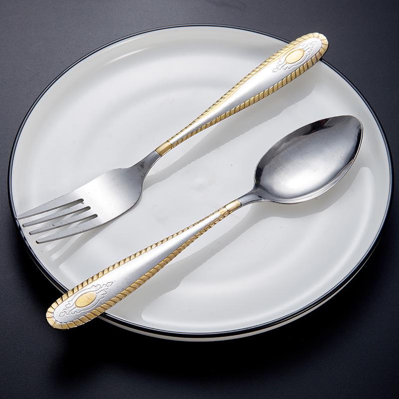 Stainless Steel Feather Pattern Spoon & Fork Set for Western Food