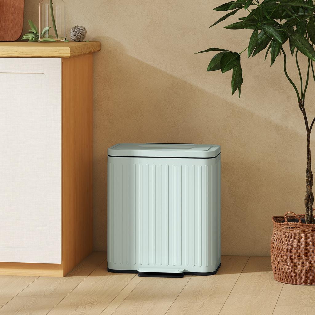 40L Dual Compartment Rubbish Bin, with Soft-Close Lid - Green