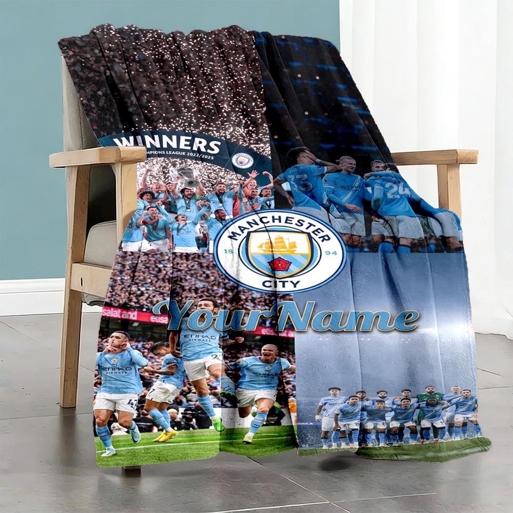 Manchester City Personalized Name Blanket Lightweight Personalized Blanket Soft & Cozy for Home Decor Couch Living Room Livingroom All-Season Use