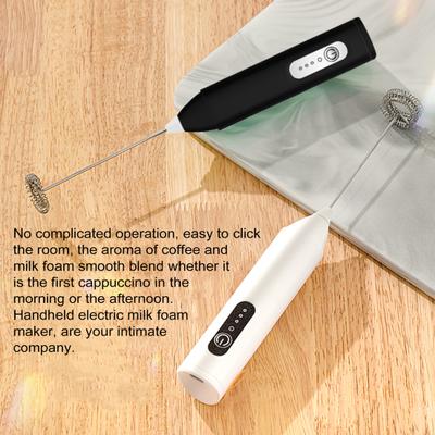Electric Milk Frother Mixer Type C Rechargeable Handheld Drink Stirrer 3-Speed Whisk Wand Powerful Motor Noise-Reducing Foam Mixer for Matcha