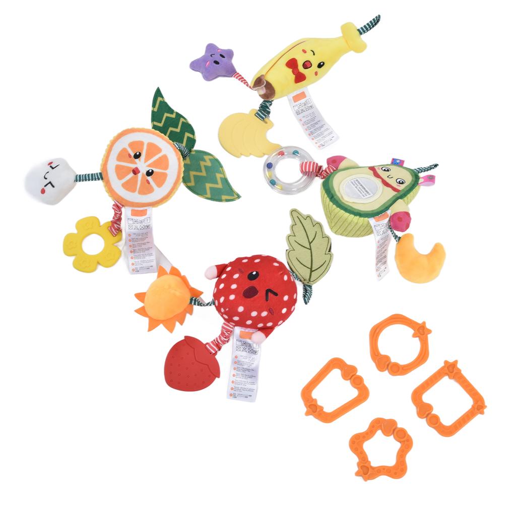 4Pcs Carseat Toys Polyester Fiber Fruit Design Cute Appearance Visual Development Colorful Bibi