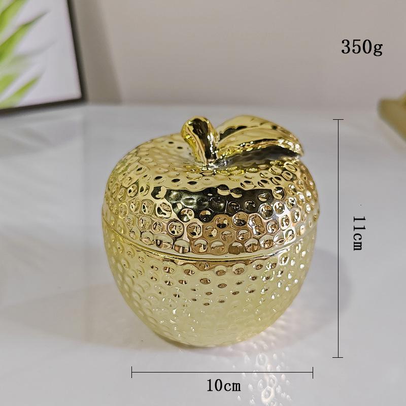 Gold Electroplated Apple Pear Ceramic Storage Jar & Jewelry Box Ornament Wedding Gift