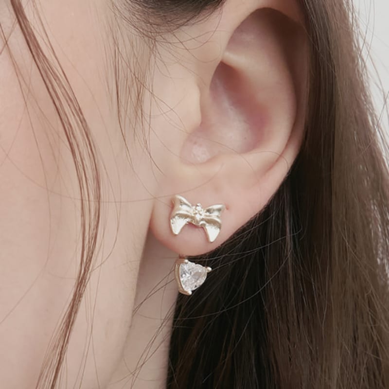SOSOO Ribbon Heart Cubic Drop Earrings