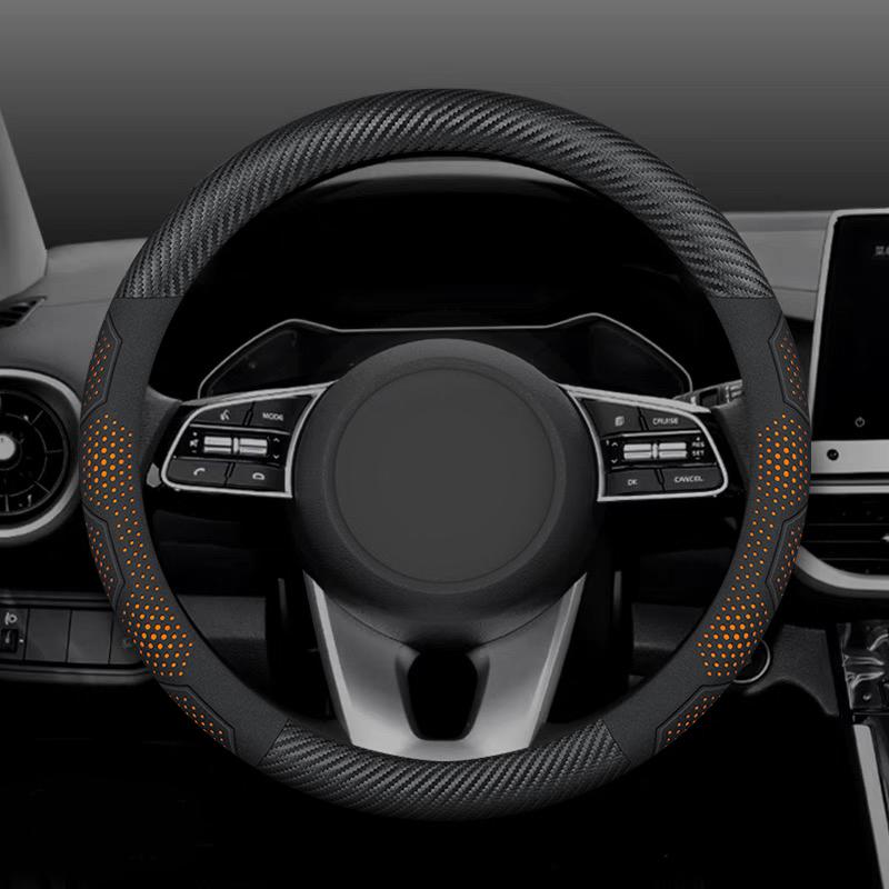 Carbon Fiber Suede Car Steering Wheel Cover Anti-slip Breathable Car Steering Wheel Cover Universal 15 Inch (Approx. 38cm)
