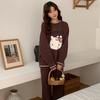 Autumn and winter thickened pajamas women's round neck half-edge fleece thermal suit coral fleece loose and sweet student loungewear