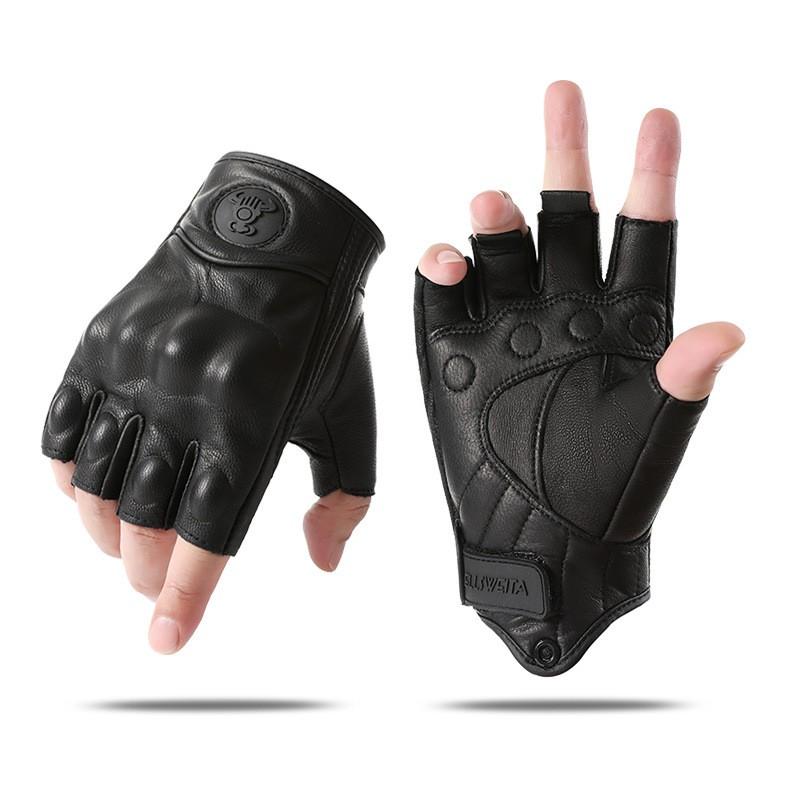Premium Sheepskin Motorcycle Gloves Half-Finger Sports Outdoor Cycling Dirt Bike Windproof Anti-Slip Adult M L XL Medium