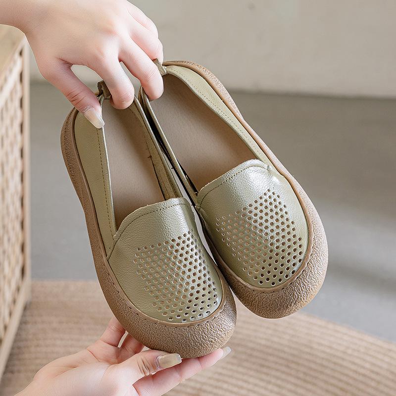 

Повседневные летние новые туфли на плоской подошве, одинарные туфли, полые дышащие сандалии, женские кожаные туфли, туфли со средними отверстиями 41