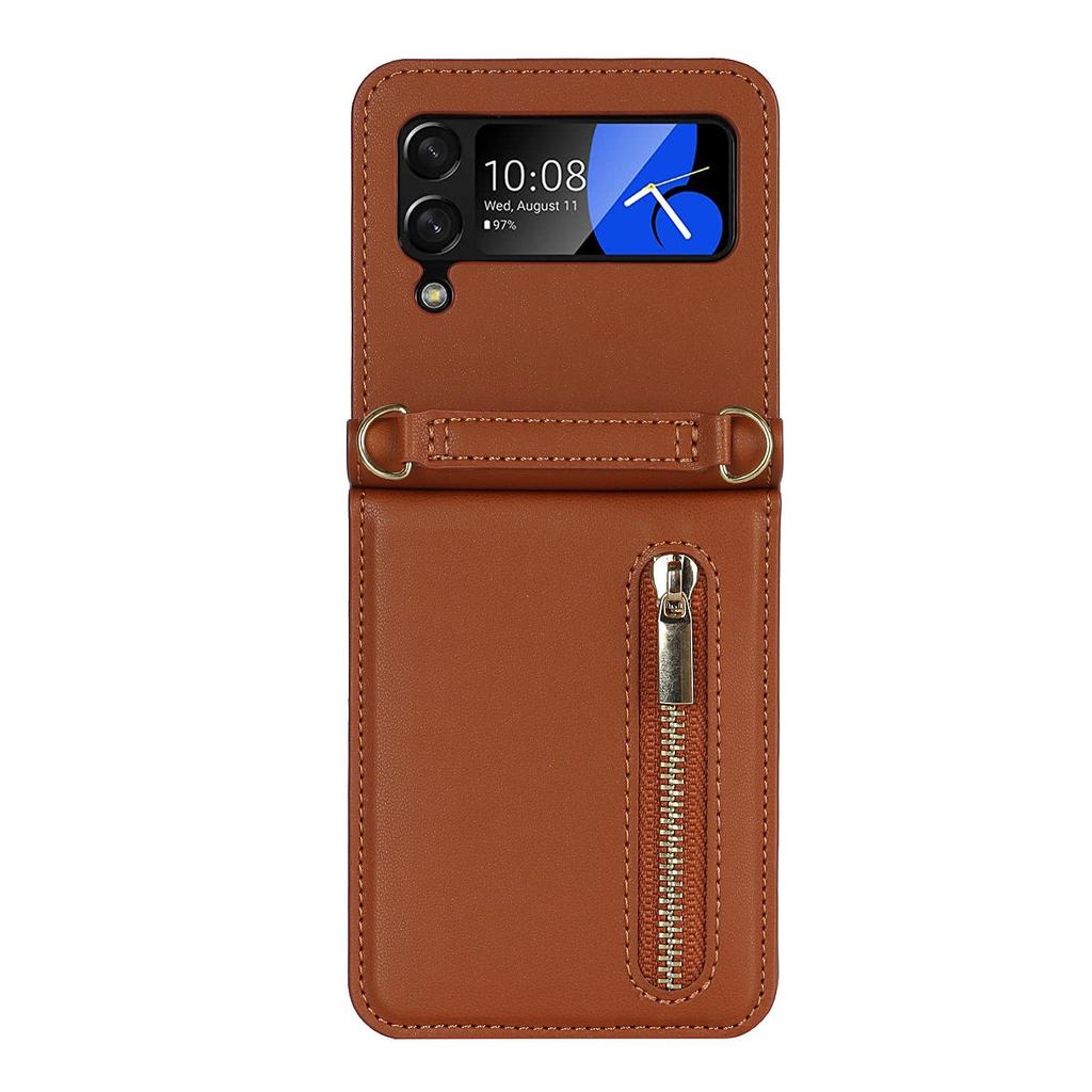 Samsung Z Flip7 Crossbody Leather Case with Zipper Card Slot