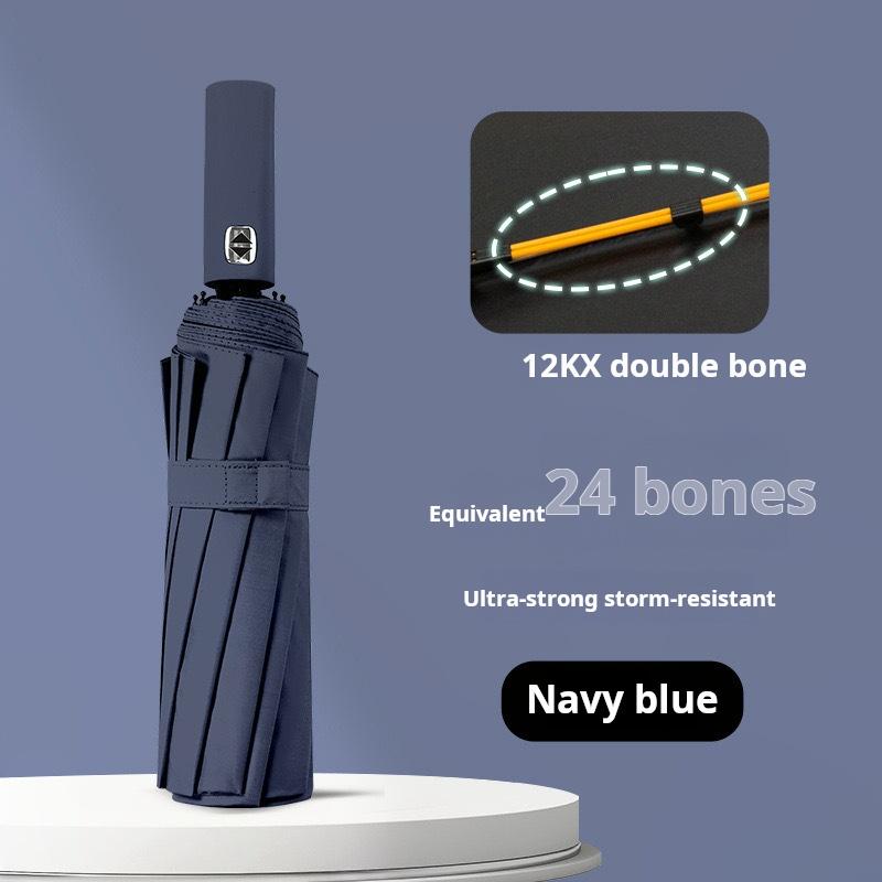 Solid Color 16/24 Bone Automatic Umbrella with Light Collapsible Windproof UV Protection Super Strong Sunshade Portable Design