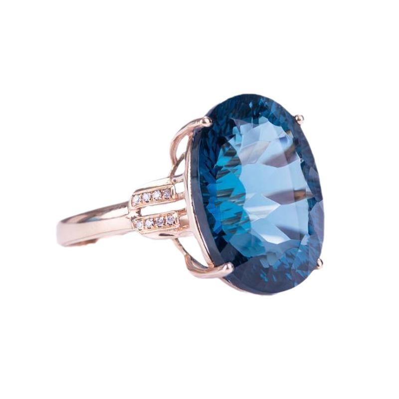 Peacock Blue Egg Shape Gemstone Crystal Women's Vintage Elegant Luxury Engagement Wedding Ring