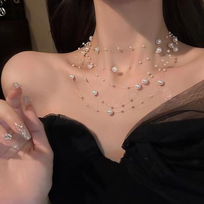 Multi-layer Pearl Gypsy Necklace Super Fairy 2026 New Collarbone Chain Women's Neck Chain Decoration