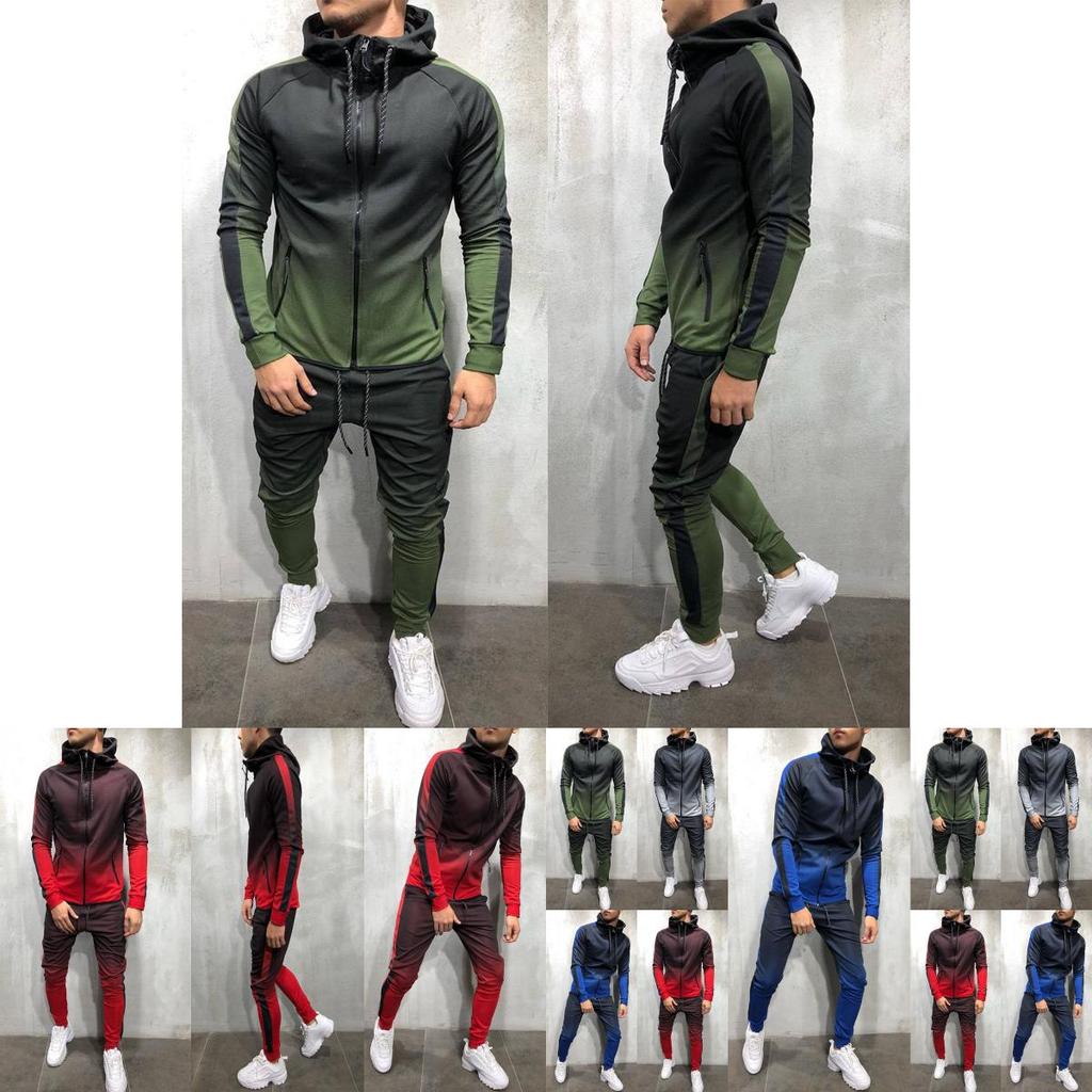 Premium Mens 2pc Tracksuit Set Hoodie And Joggers With Slim Fit And Zip Pockets