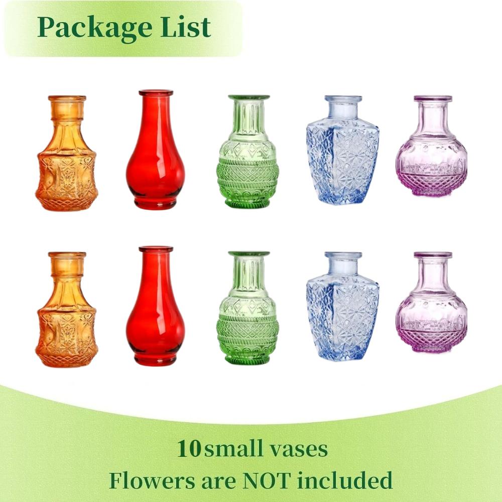 10Pcs Colorful Glass Flower Bud Vases Vintage Hydroponic Flower Planter Small Vase for Wedding Table Decoration DIY Gifts