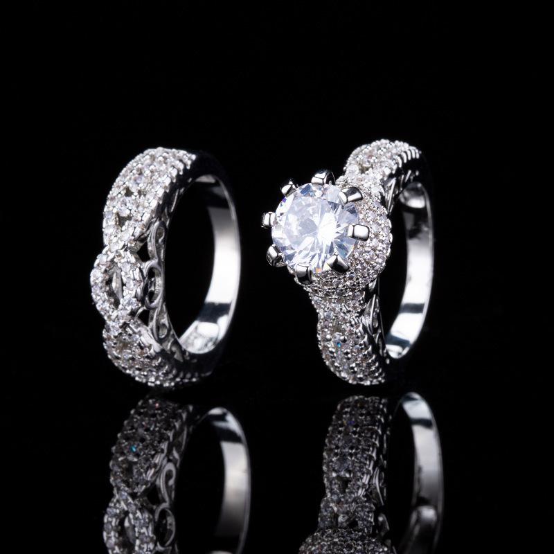 Double-Layer Micro-Set Zircon Simulation Diamond Couple Ring Luxury Party Wedding Accessories Ring