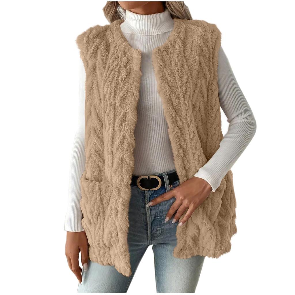Fashion Women's Winter Plush Wool Jacket Casual  Knitted Vest Warm Lightweight Coat