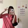New Summer Loose Korean Version of Peach Letter Printing Simple Medium and Long Short-sleeved T-shirt Top Women's Trend