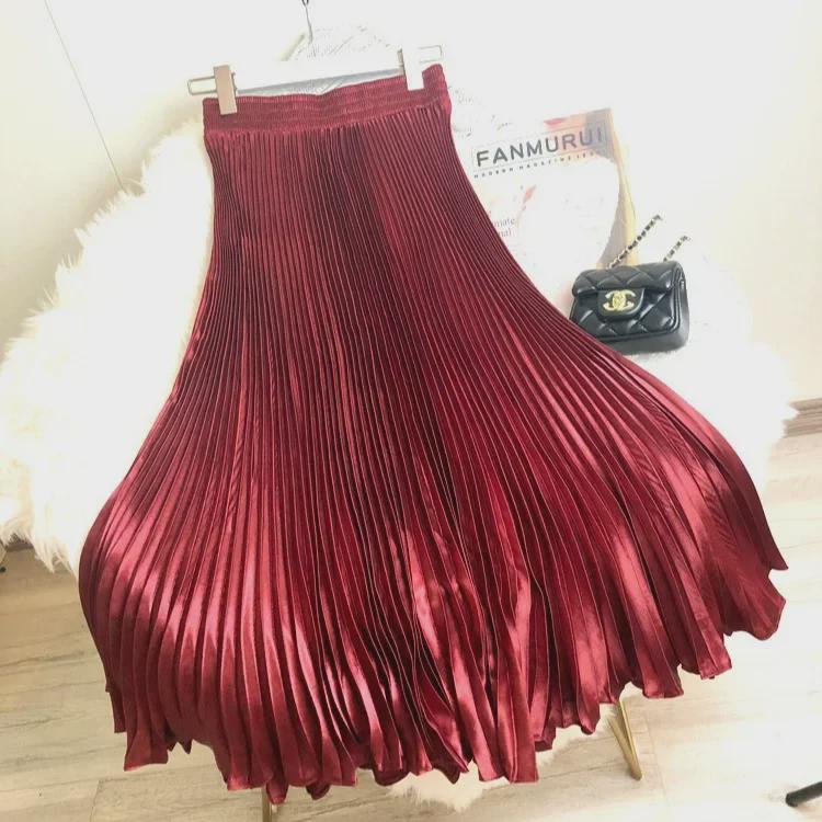High Waist Satin Pleated Fishtail Skirt - 1 Meter Long Women's Dance Skirt with Large Swing and Medium Length.