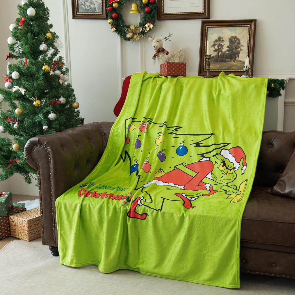 Christmas Atmosphere Cartoon Green Monster Blanket Soft And Comfortable Flannel Home Blanket Digital Printing Blanket
