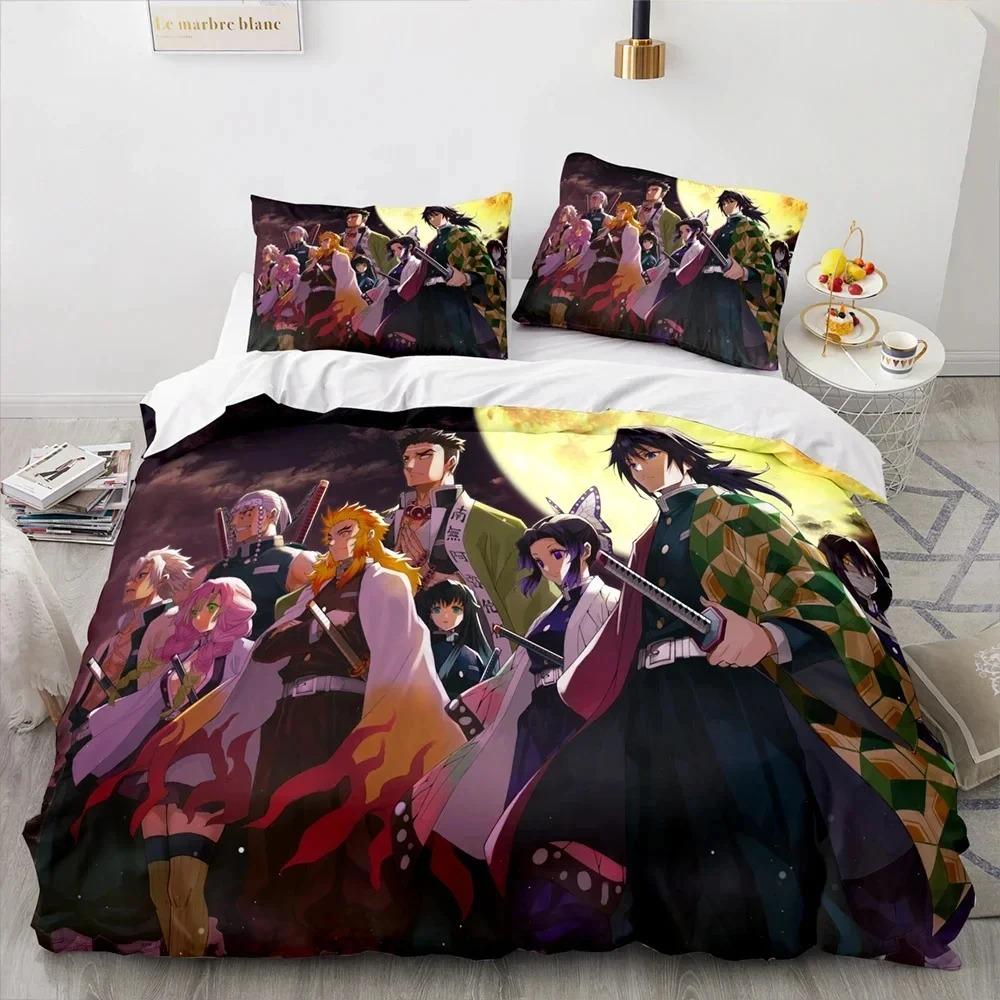 Demon Slayer Ensemble de literie 3D Anime Housse de couette Taies d'oreiller Simple Double Complet Queen King Size Garçons Filles Cadeau Décoration d'intérieur