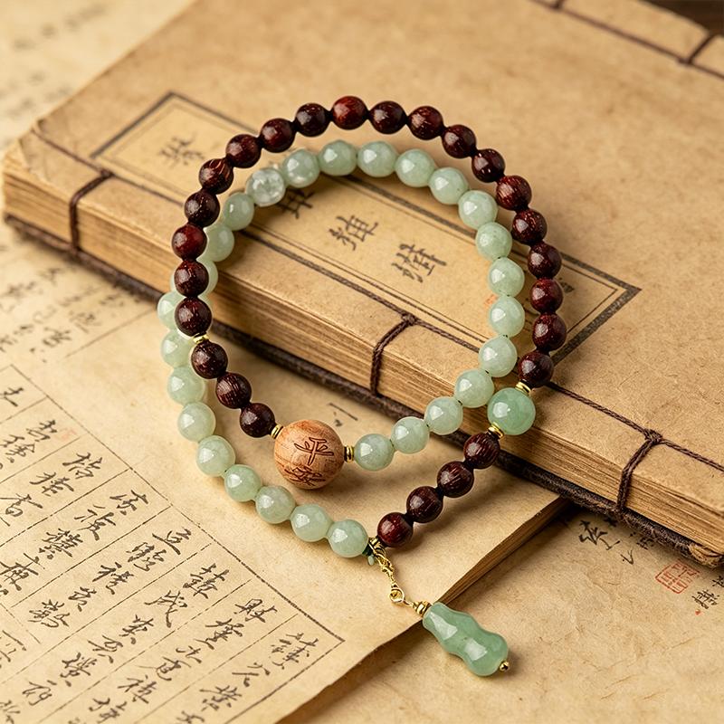 Premium Trendy Geometric Style Crystal and Jade Beads Strand Bracelet with Gourd Pendant for Women Gift
