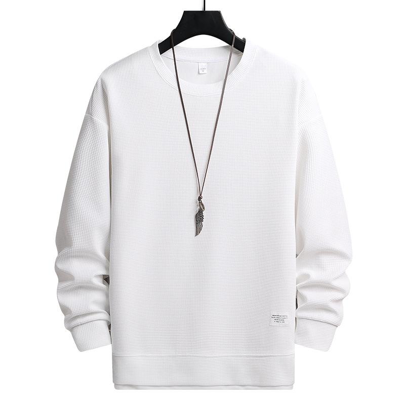 Fake Two Pieces Long-sleeved Embroidery Round Neck Loose and Too Large Casual Pullover Explosive Sweater Men's Solid Color