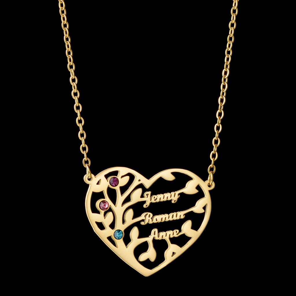 Atoztide Personalized Custom Name Necklace Family Birthstone Stainless Steel for Women Heart Lifetree Pendant Jewelry Gift