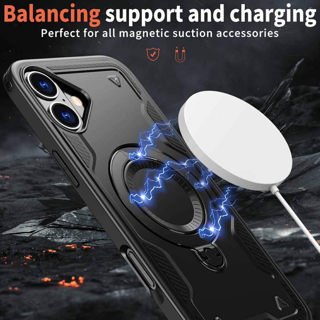 For iPhone 16 Case Compatible with MagSafe Military Protection PC+TPU Kickstand Phone Cover