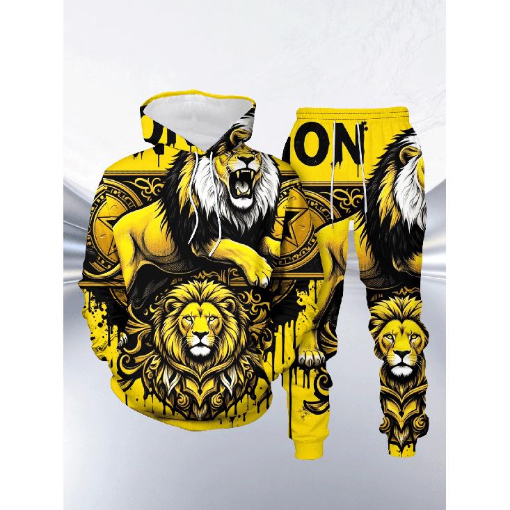 Men s Casual Hoodie Set of 2 with Black Golden Lion 3D Print S