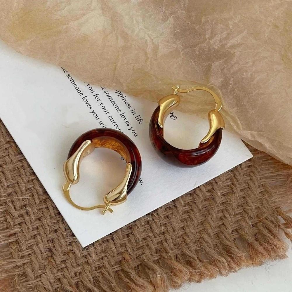 Pendant Vintage Women's Earrings Light Luxury Amber Ear Stud Amber Color Earrings  Party