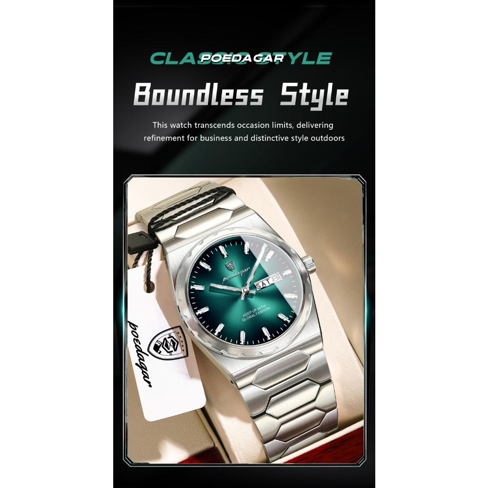 POEDAGAR Luxury Men Watch Stainless Steel Quartz Watches Sport Man Watch Waterproof Luminous Date Week Male Clock