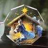 Nativity Donkey & Jesus In Manger Scene Home Tabletop Decorations, Traditional Christian Religious Decoration - Acrylic Tabletop Decor with Star, Perf