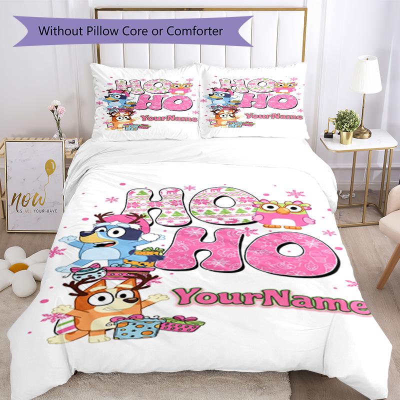 Bluey 112 Customize your name Bedding Set Breathable Duvet Cover with Pillowcases Home Decoration Birthday Gift