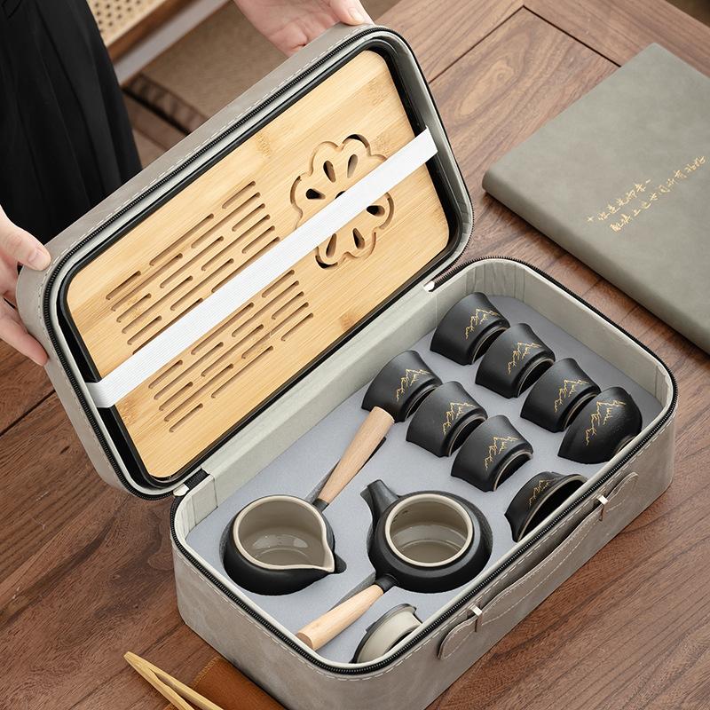 High-end Complete Set of Wangshan Coarse Pottery Lifting Beam Pot Kung Fu Tea Set Home Office