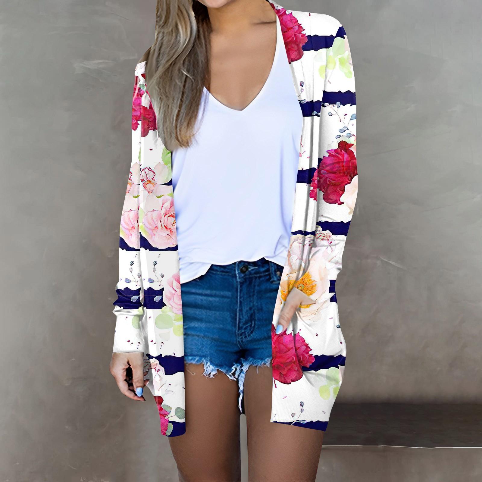 

Женская модная повседневная куртка-кардиган миди с длинным рукавом и цветочным принтом, топы красный