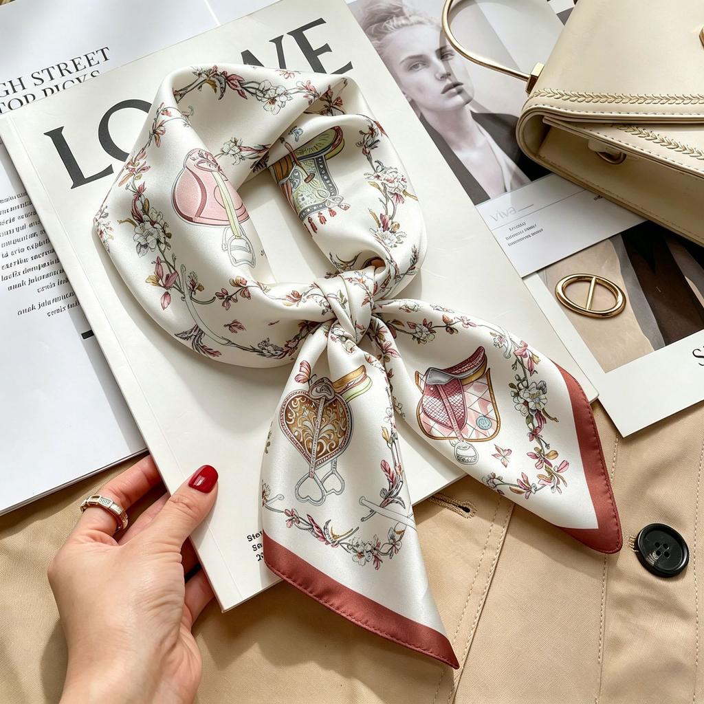 Simple temperament Spring and summer female imitation silk scarf versatile Korean version casual small square scarf neck protection decorative scarf