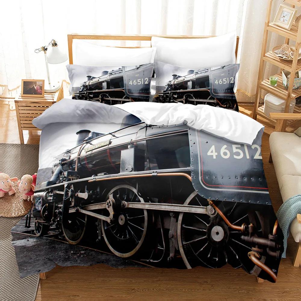 Steam Engine Duvet Cover Transportation Old Train for Children Teen Boys Adult Gift for Bedroom Decoration Nostalgia Theme Queen