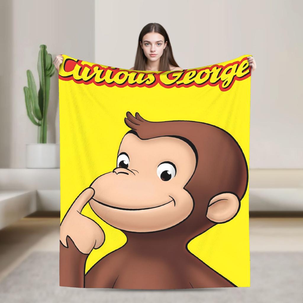 Cartoon Curious George Flannel Blanket  Soft Warm Throw Blanket for Couch Chair Decorative Funny Bedspread Sofa Bed Cover